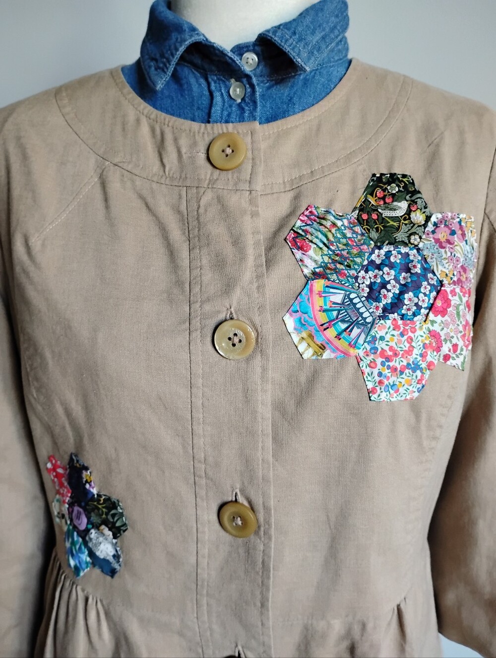 Liberty Art Fabric Patchwork Upcycled George Linen Blend Jacket Top Size 6